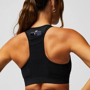 Fabletics Trinity Pocket High Impact black sports bra light padding women Sz M